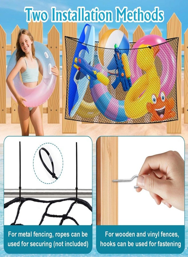 Feoang Extra Large Pool Toy Float Storage Net,79" X 47" Hanging Swimming Pool Toy Organizer with 20 Hooks Reinforced Mesh Net Poolside Fence Toys Net Holder for Inflatable Floats, Rafts, Balls, Pool Toys - Image 5