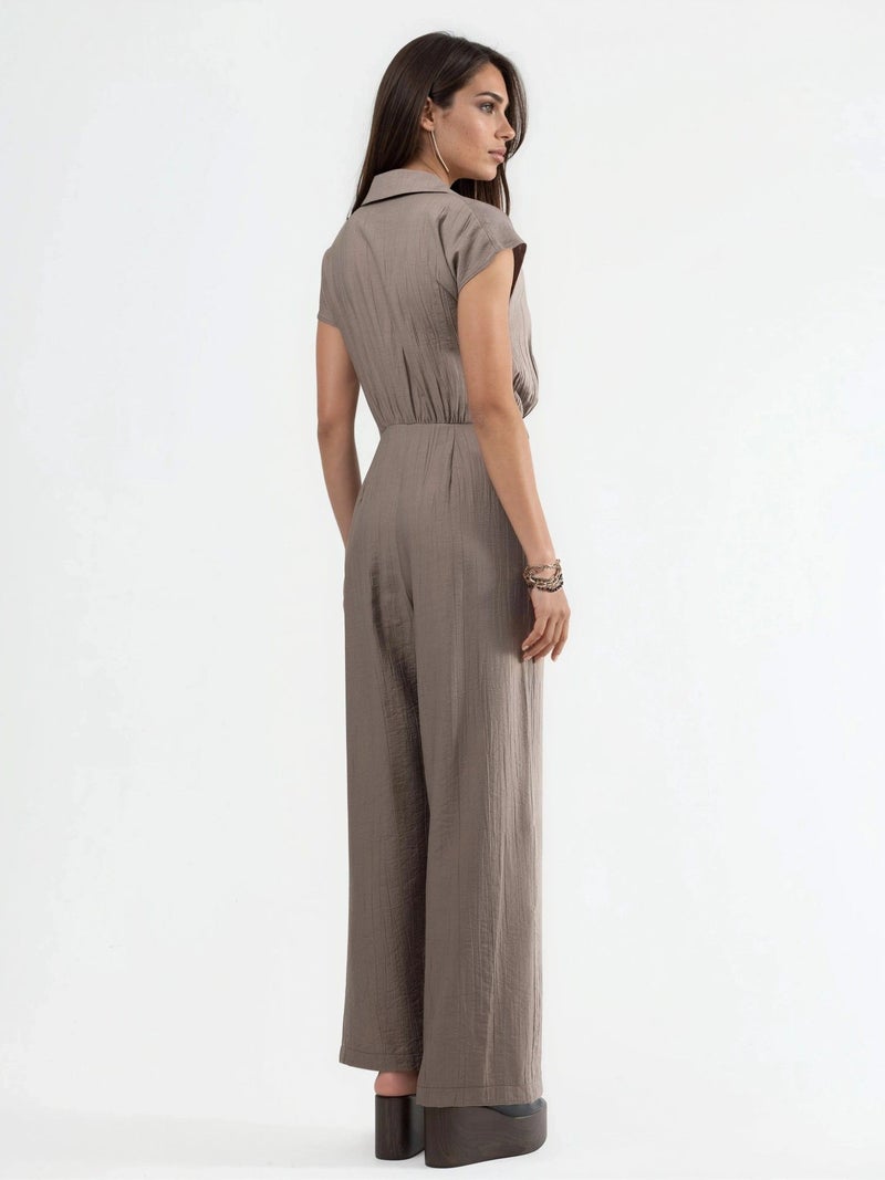 BUSEM Wide Leg Buttoned Shirt Collar Jumpsuit - Image 3