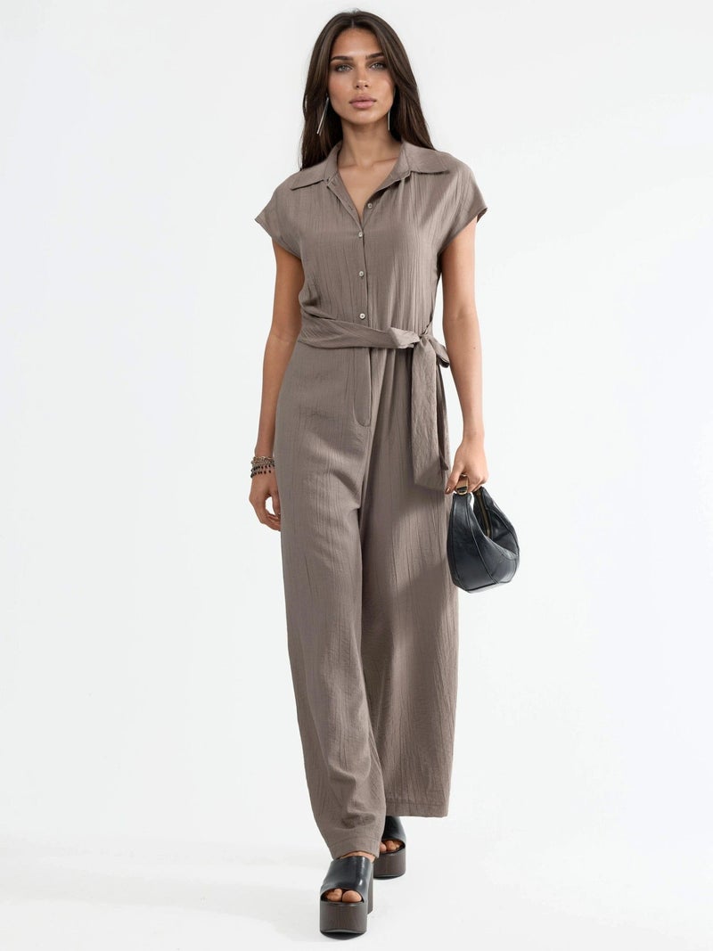BUSEM Wide Leg Buttoned Shirt Collar Jumpsuit - Image 5