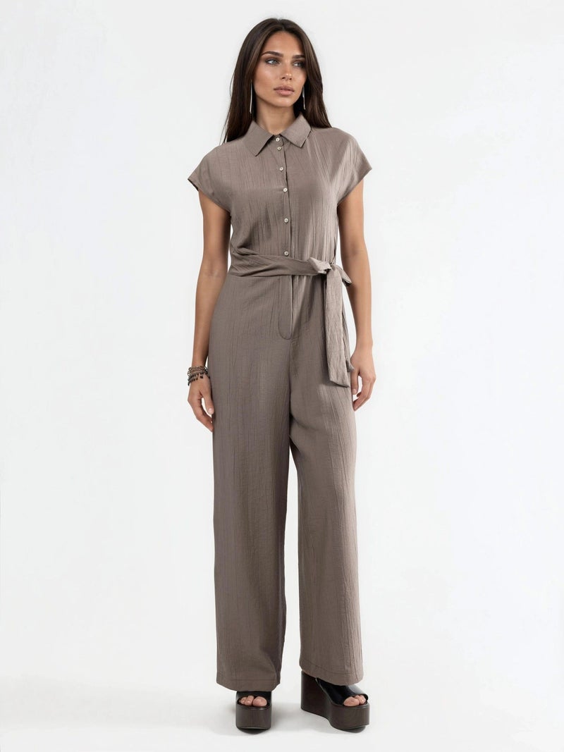 BUSEM Wide Leg Buttoned Shirt Collar Jumpsuit - Image 1