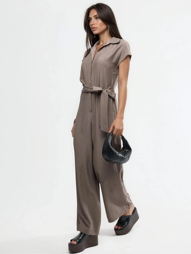 BUSEM Wide Leg Buttoned Shirt Collar Jumpsuit - Image 4