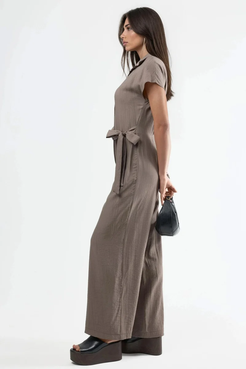 بوسيم BUSEM Wide Leg Buttoned Shirt Collar Jumpsuit
