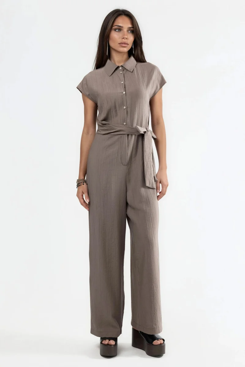 BUSEM Wide Leg Buttoned Shirt Collar Jumpsuit