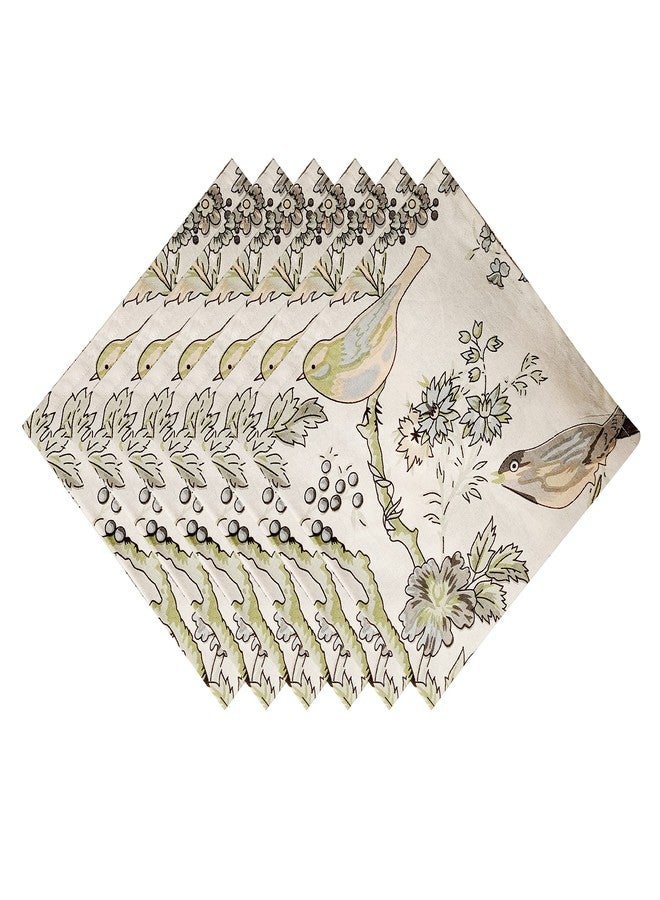 GURU JEE™ Table Napkin Cotton 18x18 Inch 100% Cotton Dinner Napkins Printed Bird and Flower Soft Cotton Napkin for Everyday Use Set of 6 Washable - Image 1