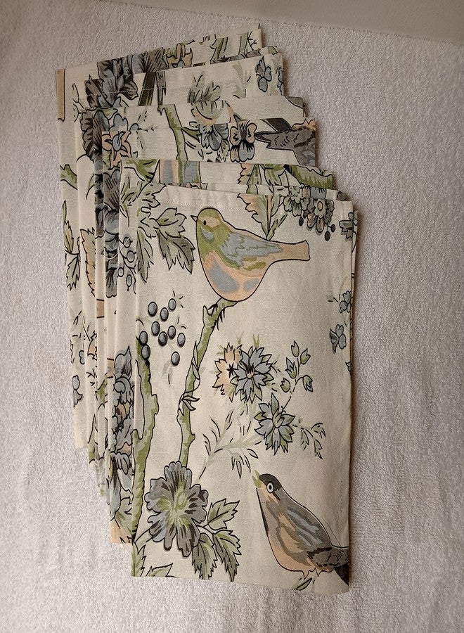 GURU JEE™ Table Napkin Cotton 18x18 Inch 100% Cotton Dinner Napkins Printed Bird and Flower Soft Cotton Napkin for Everyday Use Set of 6 Washable - Image 2