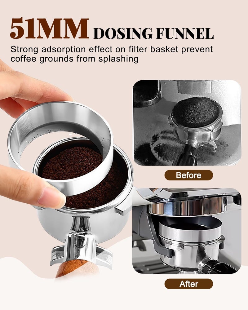 PROKITCHEN 51mm Espresso Accessories Kit, Coffee Distributor and Tamper Leveler, WDT Tool and Dosing Funnel Set, Puck Screen & Tamper Mat,Fits 51 mm Espresso Machines and Portafilters - Image 2