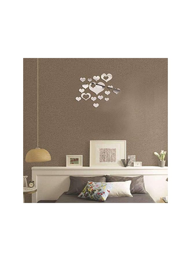 S-TOP Wall Sticker Decal Murals Mirrors, Heart-Shaped 3D Mirror Wall Stickers Removable Acrylic Setting Wall Sticker DIY Mirror Wall Sticker for Home Bedroom Background Decor(Silver) - Image 3