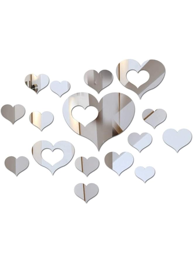 S-TOP Wall Sticker Decal Murals Mirrors, Heart-Shaped 3D Mirror Wall Stickers Removable Acrylic Setting Wall Sticker DIY Mirror Wall Sticker for Home Bedroom Background Decor(Silver) - Image 1