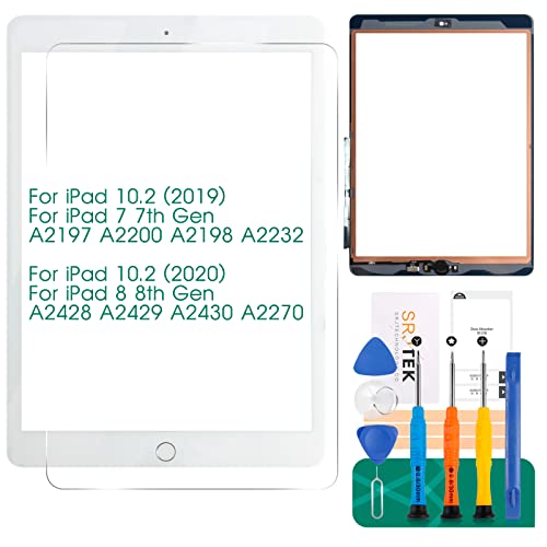 SRJTEK for iPad 7 7th Gen Touch Screen for iPad 8 8th Gen Screen Replacement for iPad 10.2 2019 Digitizer A2197 A2200 A2198 A2232 10.2 2020 A2428 A2429 A2270 A2430 (with Home Button) (White) - Image 1