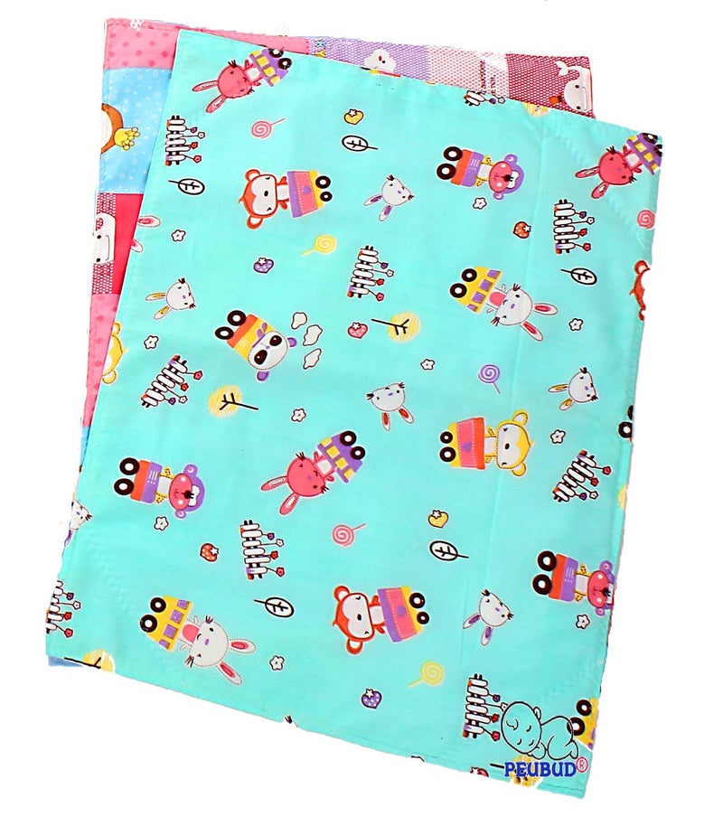 Peubud Pure Cotton Sheets for Babies/Changing Sleeping Mat -Pack of 2 (Multicolor) (610.0mm L X 457.0mm W) - Image 1