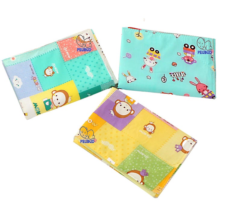 Peubud Pure Cotton Sheets for Babies/Changing Sleeping Mat -Pack of 2 (Multicolor) (610.0mm L X 457.0mm W) - Image 3