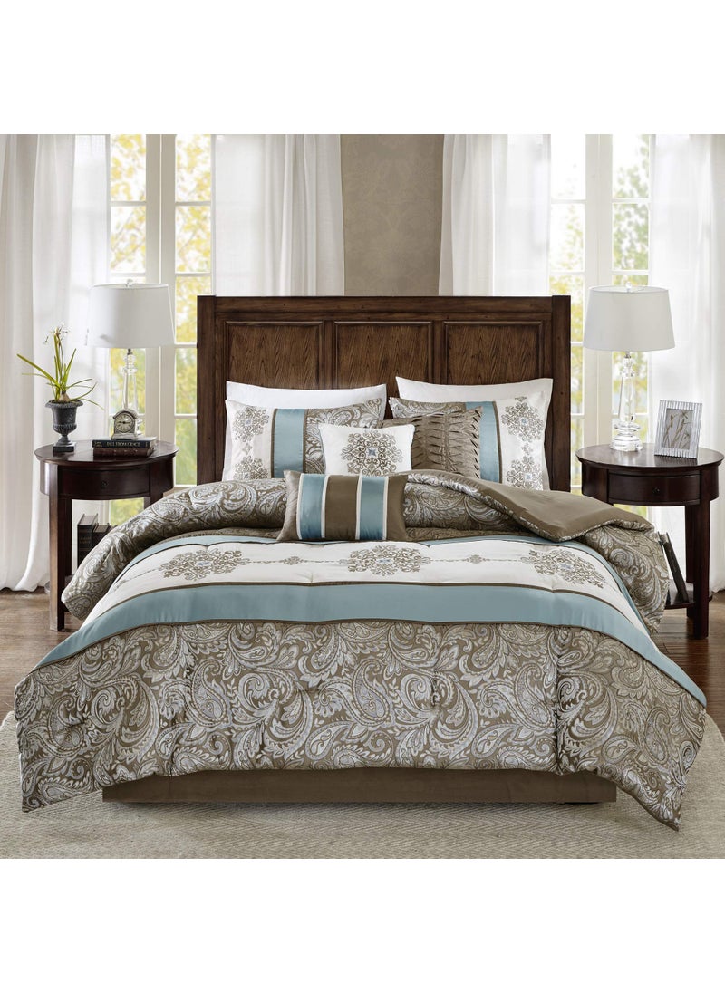 madison park Madison Park Comforter Faux SilkTraditional Luxurious Jacquard Design All Season Set Matching Bed Skirt Decorative Pillows Cal King104x92 Blue 7 Piece 