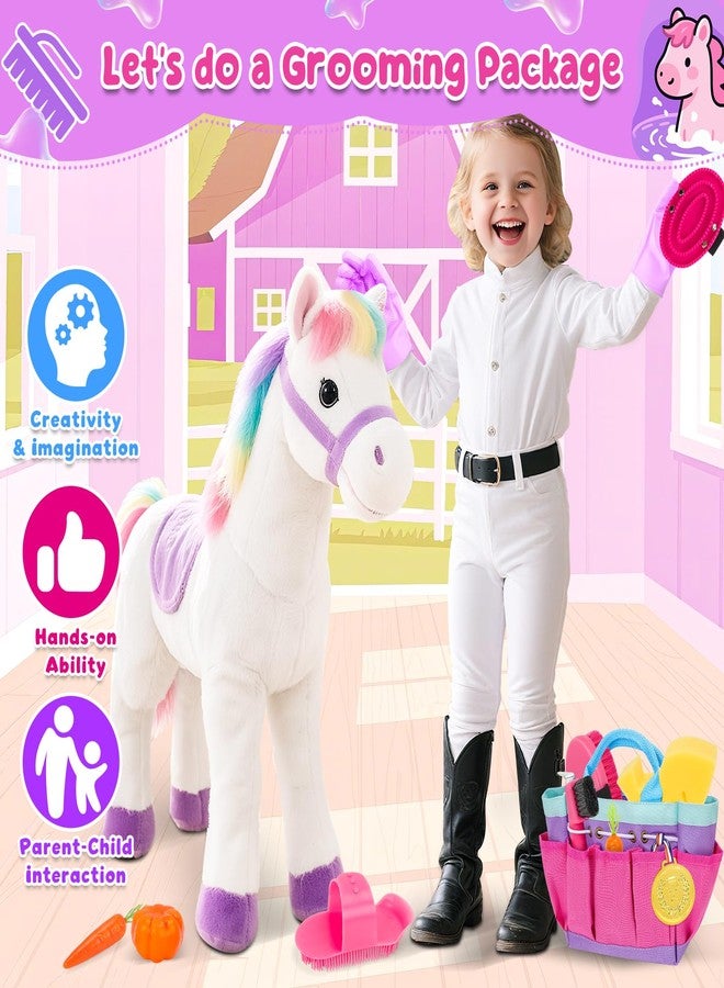 deAO Horse Grooming Kit for Girls 12 Piece Pretend Play Horse Care Set with Tote Bag, Horse Brush Set for Realistic Cleaning and Bathing Play, Gift for Horse Riders Beginners - Image 3