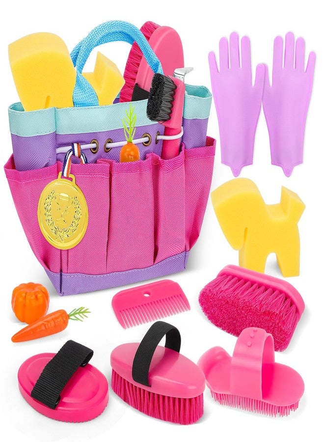 deAO Horse Grooming Kit for Girls 12 Piece Pretend Play Horse Care Set with Tote Bag, Horse Brush Set for Realistic Cleaning and Bathing Play, Gift for Horse Riders Beginners - Image 1