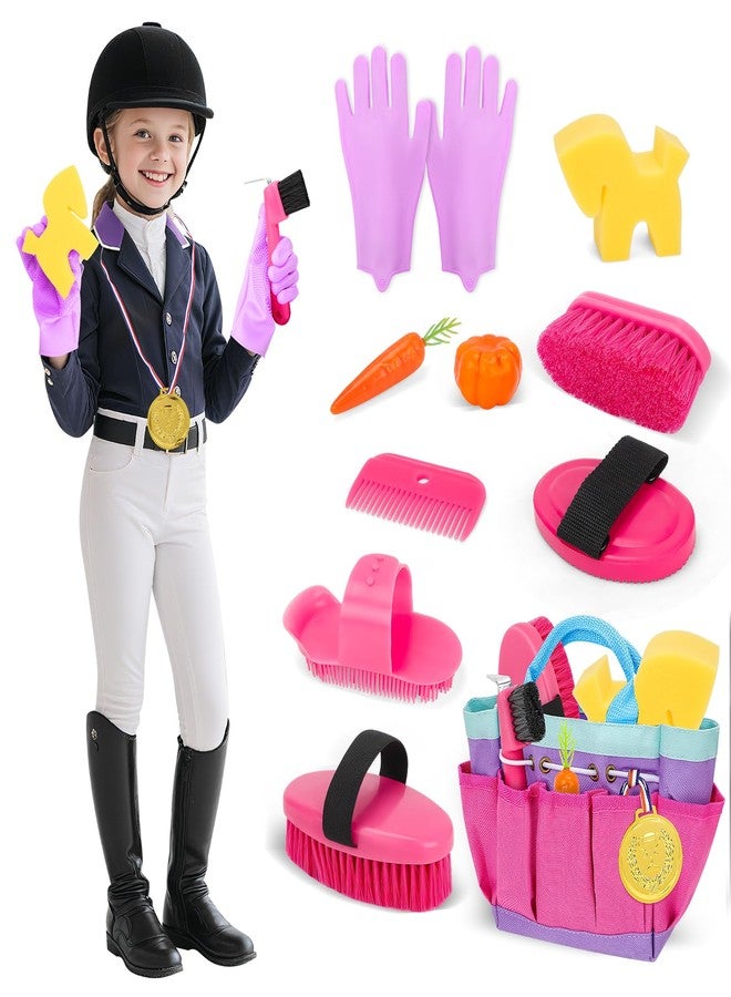 deAO Horse Grooming Kit for Girls 12 Piece Pretend Play Horse Care Set with Tote Bag, Horse Brush Set for Realistic Cleaning and Bathing Play, Gift for Horse Riders Beginners - Image 2