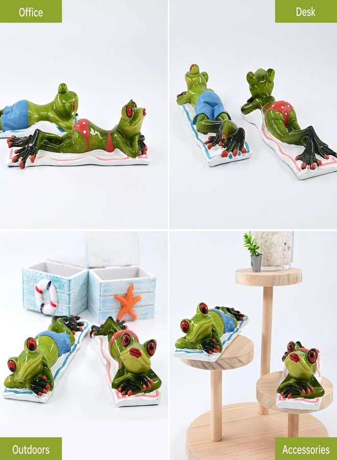 RAQWI 2Pcs Cute Frog Lying on the Beach Figurine Office Home Decor for Frog Lovers - Funny Gifts for Mom Dad Friends Coworkers Boss - Image 4