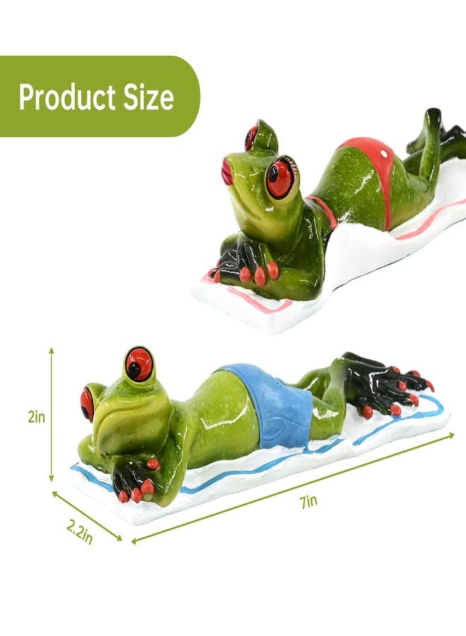 RAQWI 2Pcs Cute Frog Lying on the Beach Figurine Office Home Decor for Frog Lovers - Funny Gifts for Mom Dad Friends Coworkers Boss - Image 2