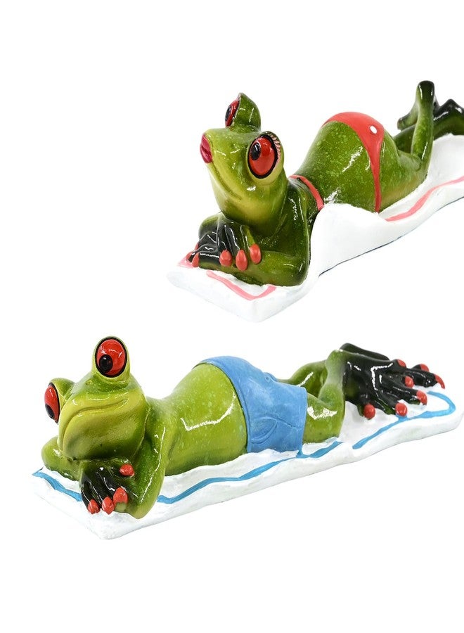 RAQWI 2Pcs Cute Frog Lying on the Beach Figurine Office Home Decor for Frog Lovers - Funny Gifts for Mom Dad Friends Coworkers Boss - Image 1