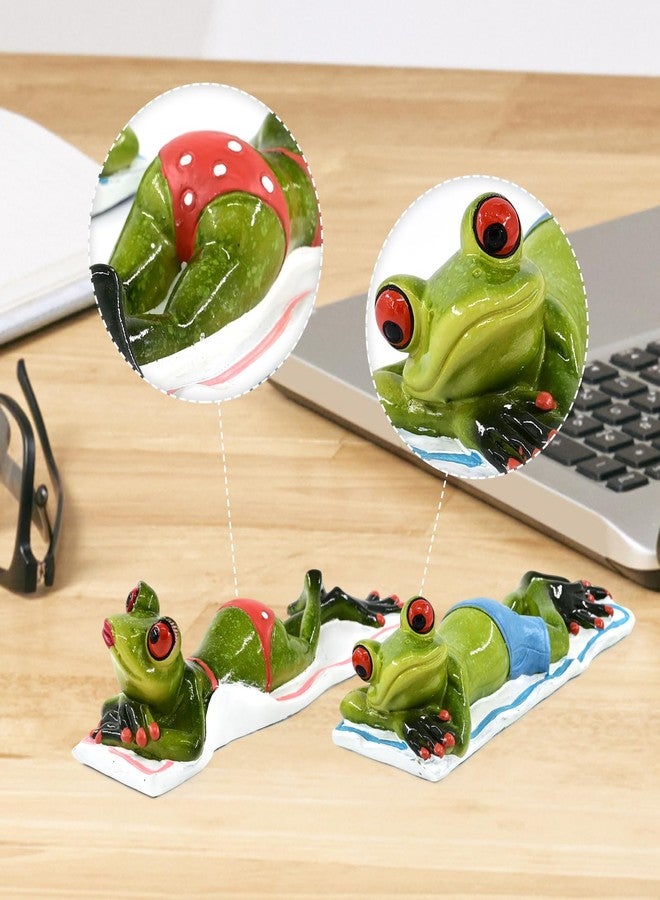 RAQWI 2Pcs Cute Frog Lying on the Beach Figurine Office Home Decor for Frog Lovers - Funny Gifts for Mom Dad Friends Coworkers Boss - Image 3
