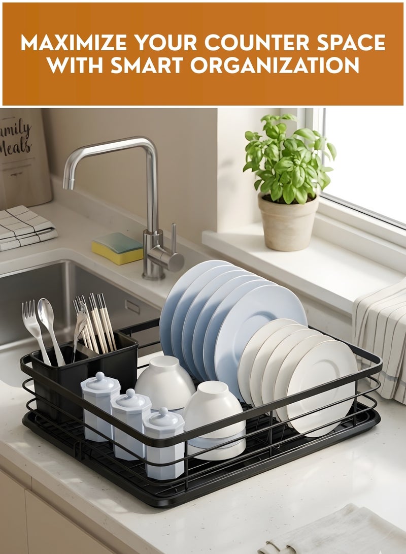 Dish Drainer Stainless Steel Dish Drying Rack for Kitchen Counter – Rust Resistant Dish Drainer with Drain Tray & Cutlery Holder, Space Saving Kitchen Organizer - Image 4