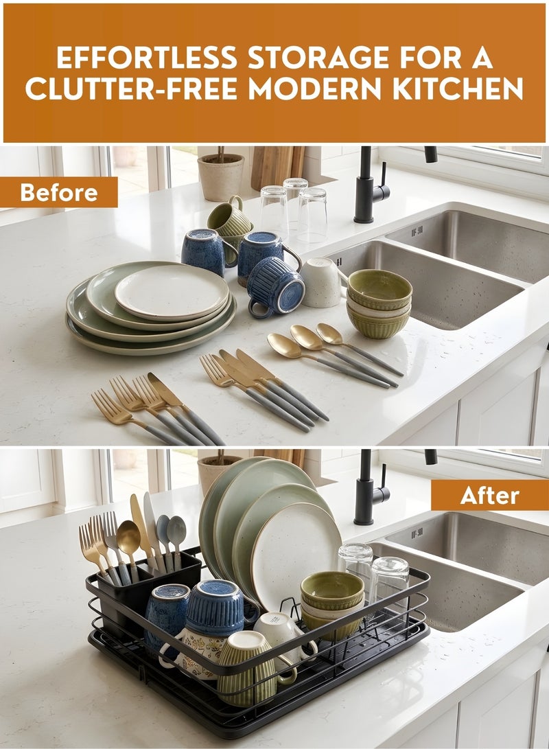 Dish Drainer Stainless Steel Dish Drying Rack for Kitchen Counter – Rust Resistant Dish Drainer with Drain Tray & Cutlery Holder, Space Saving Kitchen Organizer - Image 5