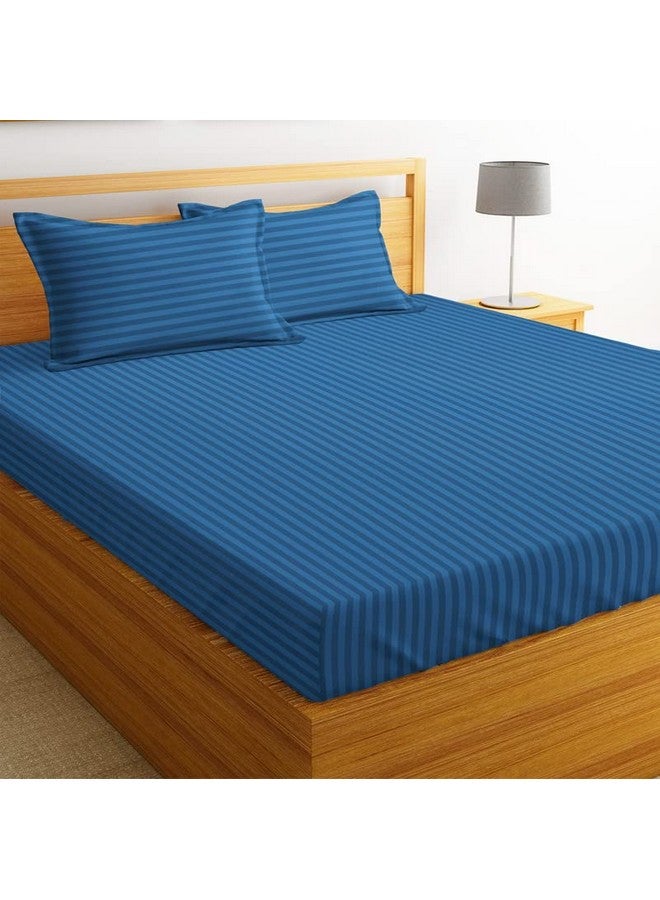 VAS COLLECTIONS Premium Glace Cotton Solid/Stripe King Bedsheet with 2 King Size Pillow Covers | Double Bed with 210 TC Glace Cotton | Size - King Size 90x100 inches - Blue - Image 4