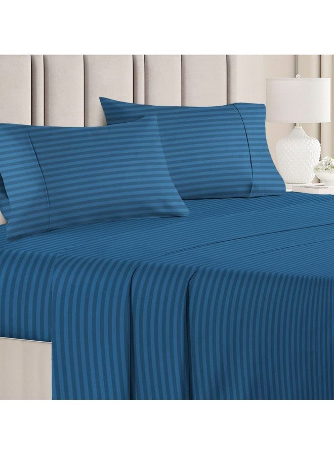 VAS COLLECTIONS Premium Glace Cotton Solid/Stripe King Bedsheet with 2 King Size Pillow Covers | Double Bed with 210 TC Glace Cotton | Size - King Size 90x100 inches - Blue - Image 1