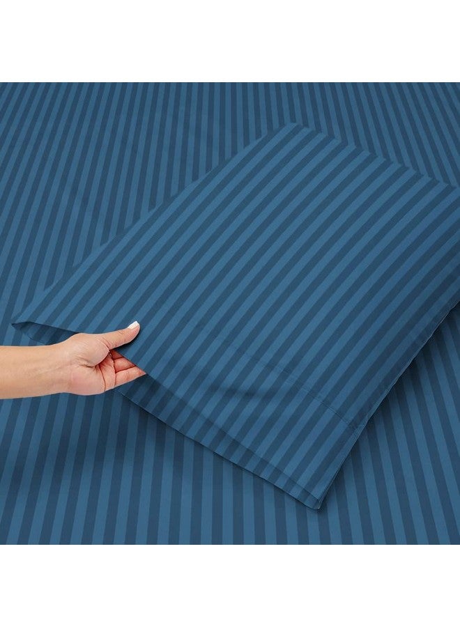VAS COLLECTIONS Premium Glace Cotton Solid/Stripe King Bedsheet with 2 King Size Pillow Covers | Double Bed with 210 TC Glace Cotton | Size - King Size 90x100 inches - Blue - Image 2