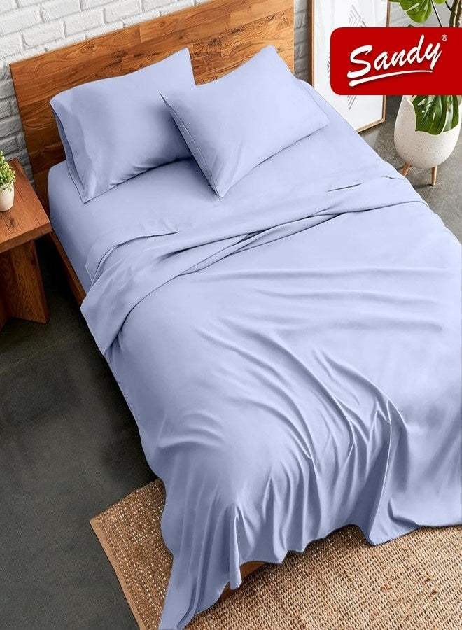 ساندي طقم شراشف سرير ساندي فاخر بجودة الفنادق شرشف مسطح وشرشف مطاط مع أغطية وسائد، طقم من أربعة قطع، شديد النعومة وجيد التهوية وبارد, مقاس نفر ونص دبل (205 × 243 سم & 140 × 200 +30 سم), سماوي - Image 1