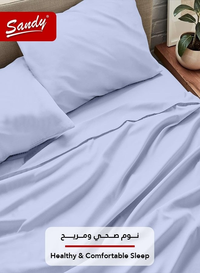 ساندي طقم شراشف سرير ساندي فاخر بجودة الفنادق شرشف مسطح وشرشف مطاط مع أغطية وسائد، طقم من أربعة قطع، شديد النعومة وجيد التهوية وبارد, مقاس نفر ونص دبل (205 × 243 سم & 140 × 200 +30 سم), سماوي - Image 3