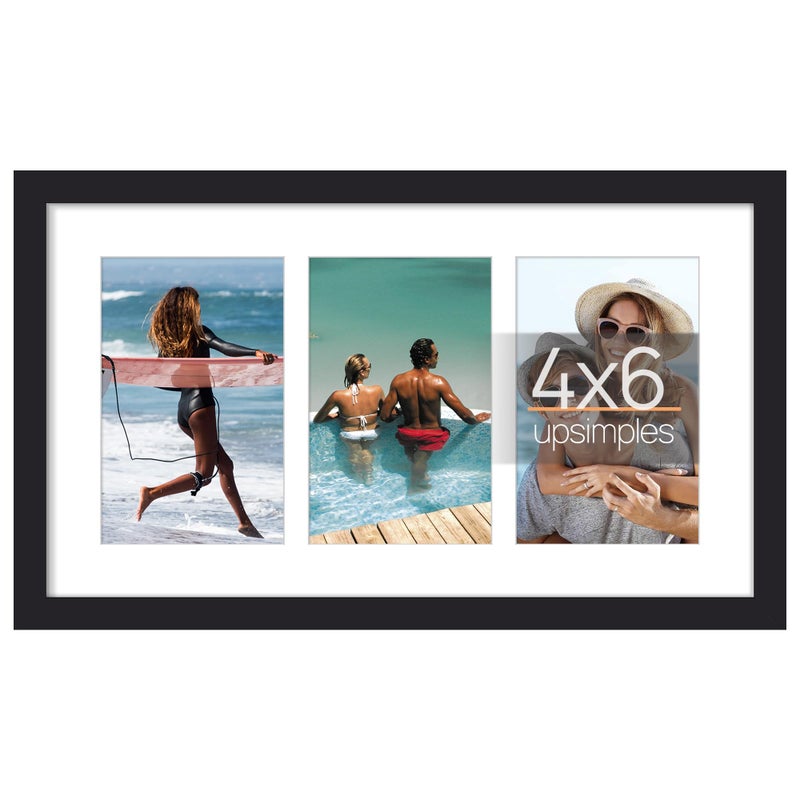 upsimples upsimples 8x14 Collage Picture Frame  Display Pictures 3 4x6 with Mat or 8x14 Without Mat  Wall Hanging 3 4x6 Picture Frame Collage Wall Decor  Black  1 Pack - Image 1