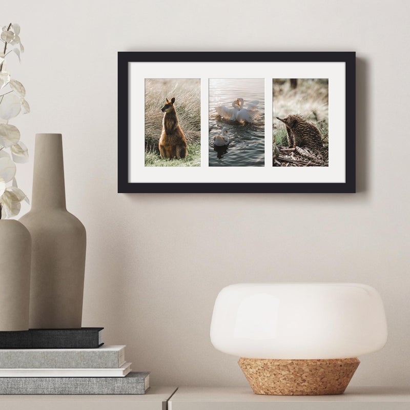 upsimples upsimples 8x14 Collage Picture Frame  Display Pictures 3 4x6 with Mat or 8x14 Without Mat  Wall Hanging 3 4x6 Picture Frame Collage Wall Decor  Black  1 Pack - Image 2