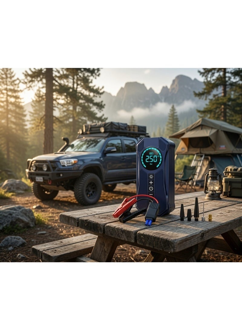 JAJEEK Portable Digital Air Compressor Tire Inflator with Car Jump Starter, LCD Display & LED Flashlight - Image 4
