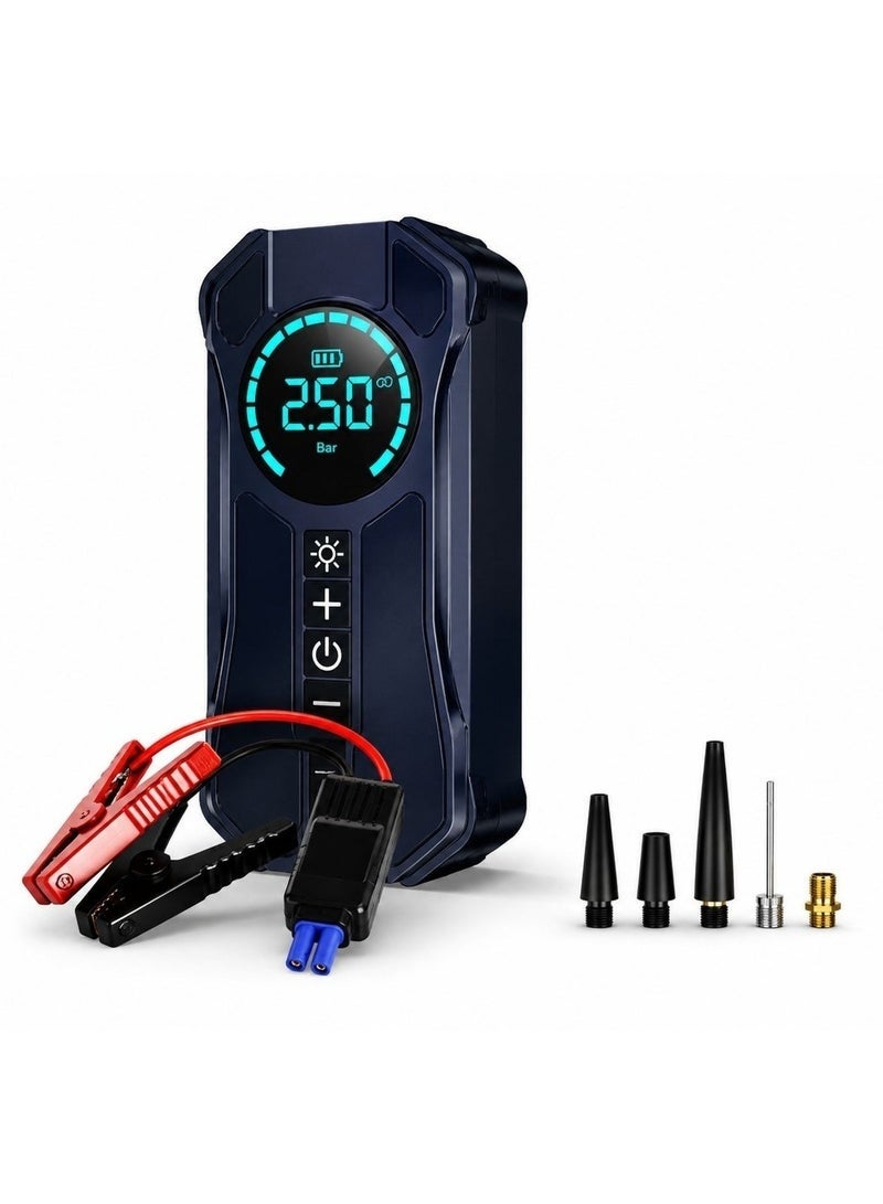JAJEEK Portable Digital Air Compressor Tire Inflator with Car Jump Starter, LCD Display & LED Flashlight - Image 1