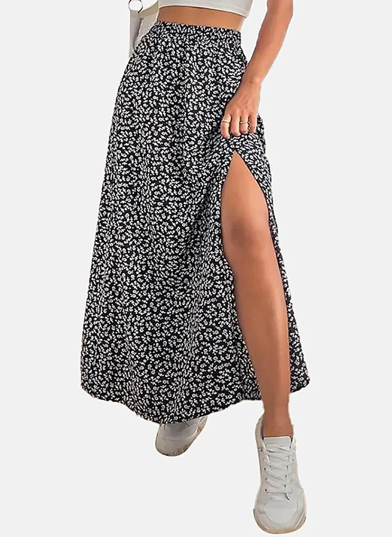 YUNIQEE Black Wrap Printed Maxi Skirt