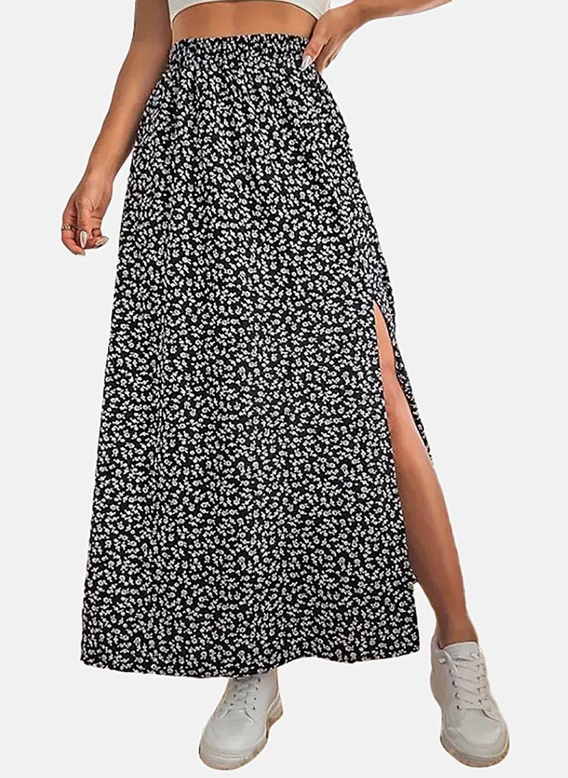 YUNIQEE Black Wrap Printed Maxi Skirt