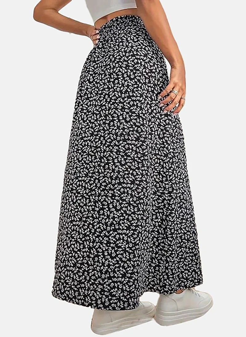 YUNIQEE Black Wrap Printed Maxi Skirt