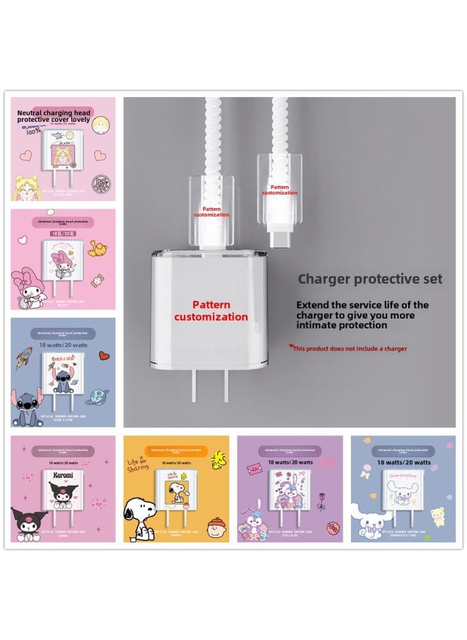 Generic - Applicable To Apple 20w5 Charging Head Protective Cover Data Line Protection Charger Cartoon Bite Anti-Break Transparent-Specifications:Apple 20w 5 Set - Image 1