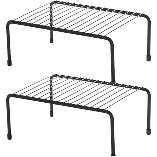 Smart Saver Kitchen Cabinet Storage Shelf Rack/rubber Feet - Steel Metal - Rust Resistant Finish - Cups, Dishes, Cabinet & Pantry Organization (2, Black) - Image 1