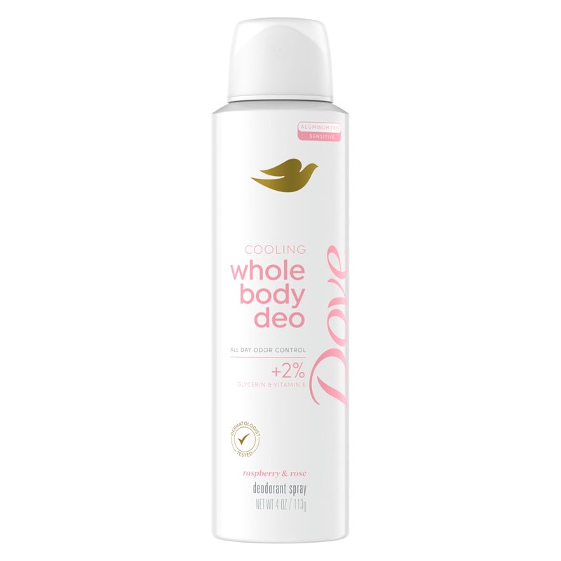 Dove Whole Body Deodorant Cooling Spray Raspberry & Rose Aluminum Free 4oz - Image 1