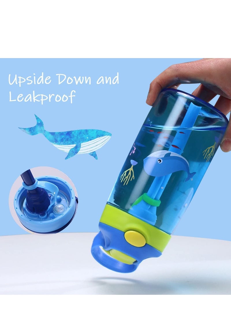 Y&D Kids Water Bottle Cute, Toddler Cup with Straw Spill Leakproof Durable Plastic Drinking for Boys and Girls Child, Reusable Water, Indoor-Outdoor, Whale - Image 2