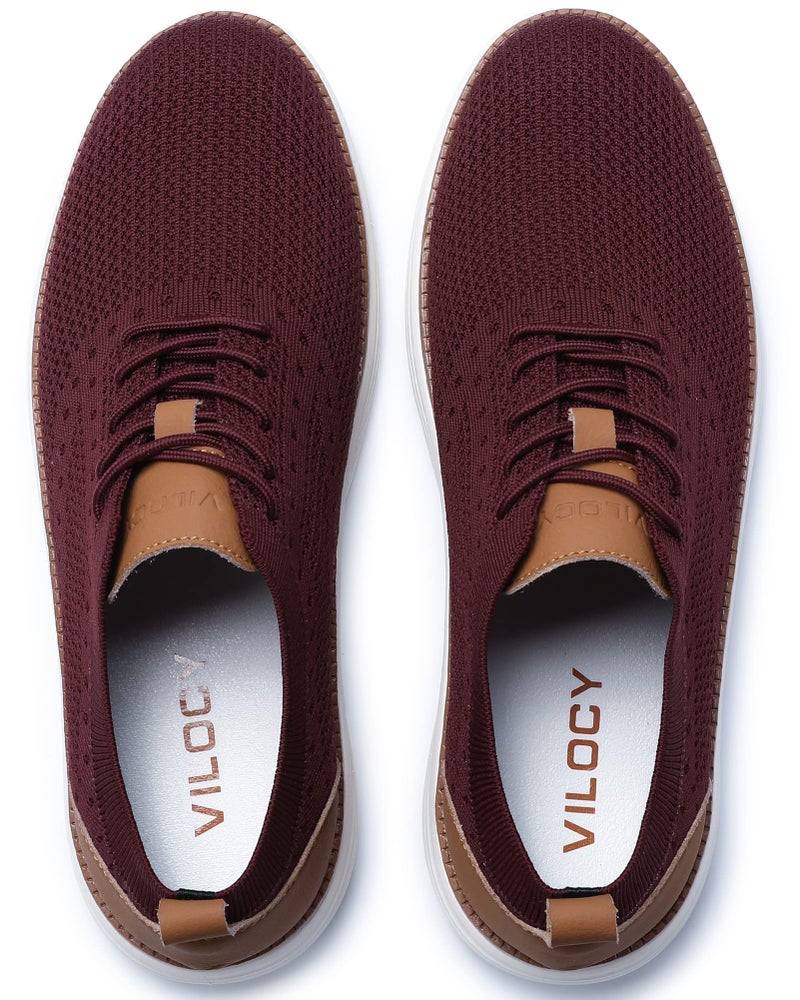 VILOCY Men's Casual Dress Sneakers Oxfords Business Shoes Lace Up Lightweight Comfortable Breathable Walking Knit Mesh Fashion Sneakers Tennis Wine Red,EU47 - Image 3
