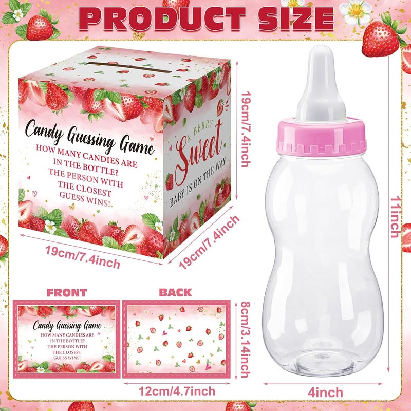 Glenmal 52 Pcs Baby Shower Games Gift Sets Large Baby Bottle for Shower Game Guess How Many Candies Decorations for Gender Reveal(Strawberry) - Image 5