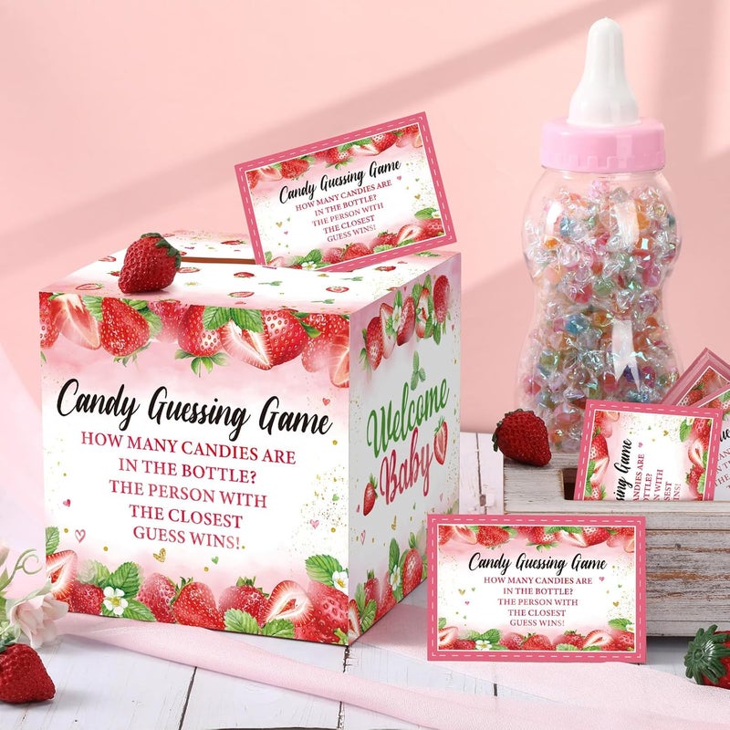 Glenmal 52 Pcs Baby Shower Games Gift Sets Large Baby Bottle for Shower Game Guess How Many Candies Decorations for Gender Reveal(Strawberry) - Image 2