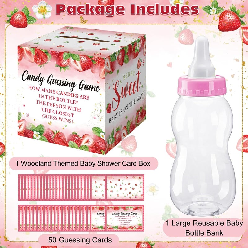 Glenmal 52 Pcs Baby Shower Games Gift Sets Large Baby Bottle for Shower Game Guess How Many Candies Decorations for Gender Reveal(Strawberry) - Image 3