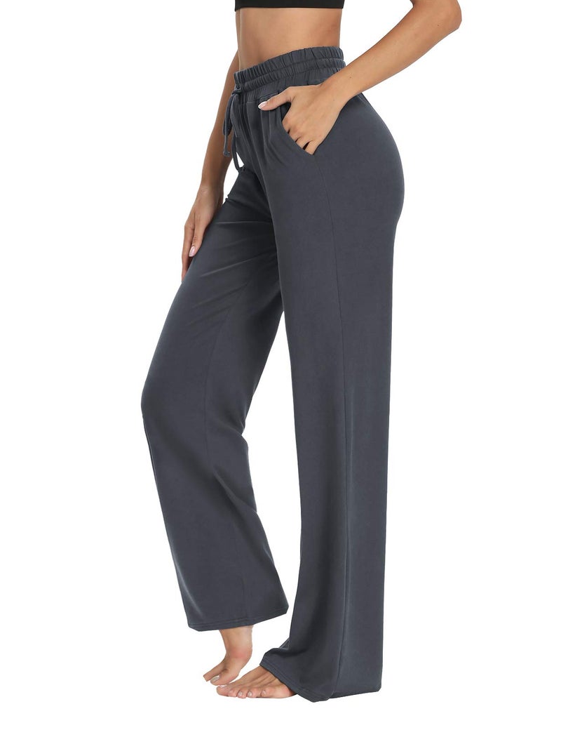 Sarin Mathews Womens Yoga Sweatpants Wide Leg Lounge Pajamas Pants Comfy Drawstring Workout Joggers Pants with Pockets Darkgrey L - Image 2