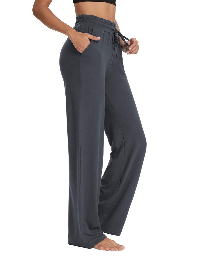 Sarin Mathews Womens Yoga Sweatpants Wide Leg Lounge Pajamas Pants Comfy Drawstring Workout Joggers Pants with Pockets Darkgrey L - Image 1