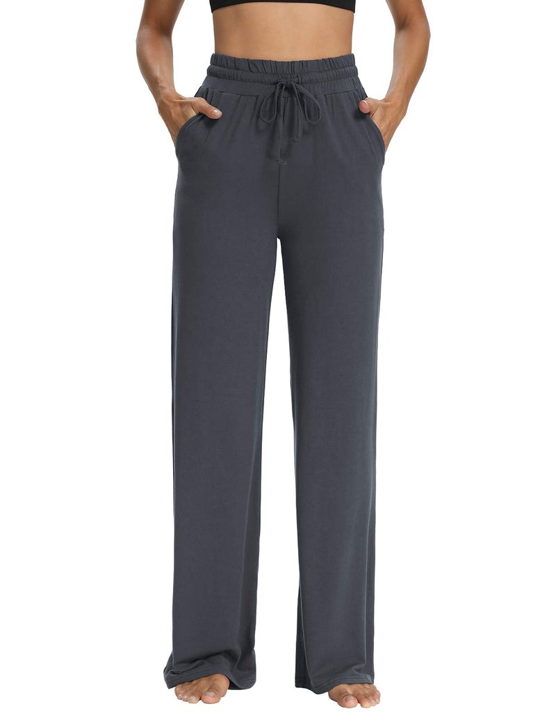 Sarin Mathews Womens Yoga Sweatpants Wide Leg Lounge Pajamas Pants Comfy Drawstring Workout Joggers Pants with Pockets Darkgrey L - Image 3