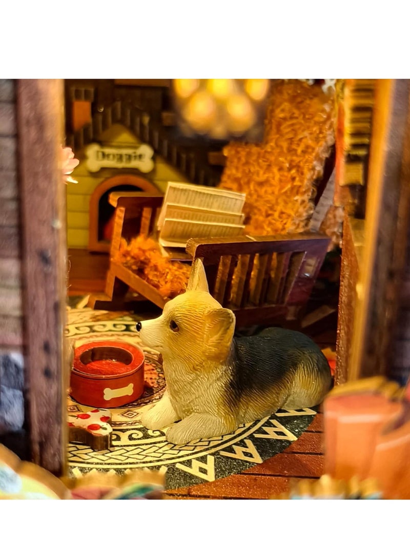 XiuWoo 3D Wooden Book Nook Kit, DIY Miniature Dollhouse Booknook Kit, Puzzle Bookend Bookshelf Insert Decor, Unique Home Decoration, Miniature Model with LED Light for Teens and Adults - Image 5