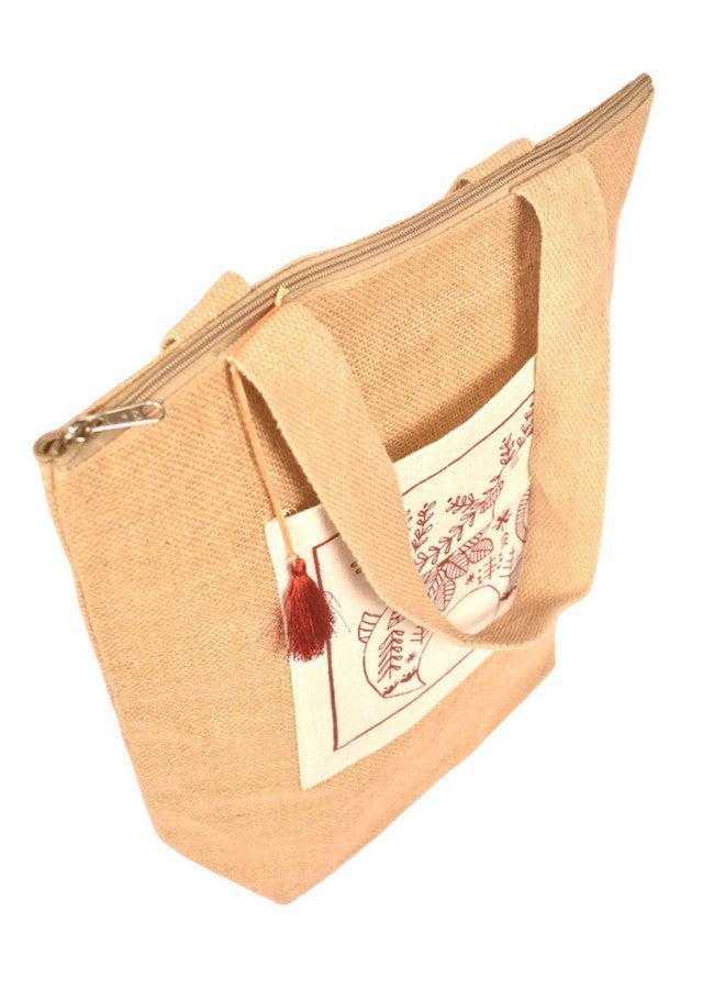 Daffodil Jute Bagg | Tote Bag | Handcrafted Kalamkari Pocket Bag | Multipurpose Carry Bag | Durable Bags for Men & Women | Jute Handbags with Latkan (Deer Pocket) - Image 5